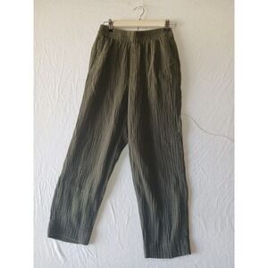 Madewell Boho Beach Casual Waffle Knit Olive Green Pants gauze coastal